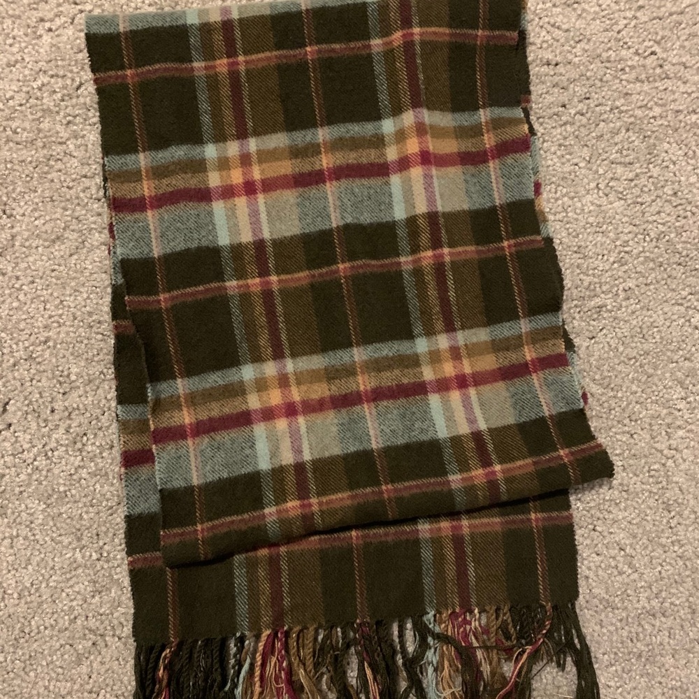 Brown, blue, burgundy, tan fashion scarf